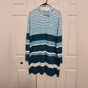 Coolibar Womens Cabana Blue And White Full Zip UPF 50+ Sun Cover Up Size XL